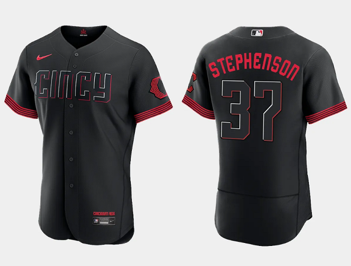 Men's Cincinnati Reds #37 Tyler Stephenson Black 2023 City Connect Flex Base Stitched Jersey Men's Cincinnati Reds #37 Tyler Stephenson Black 2023 City Connect Flex Base Stitched Jersey